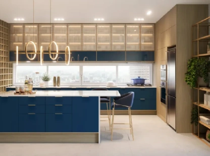Cozinha colorida Italínea, utilizando Laca Acetinada Azul da paleta Infinity Colors